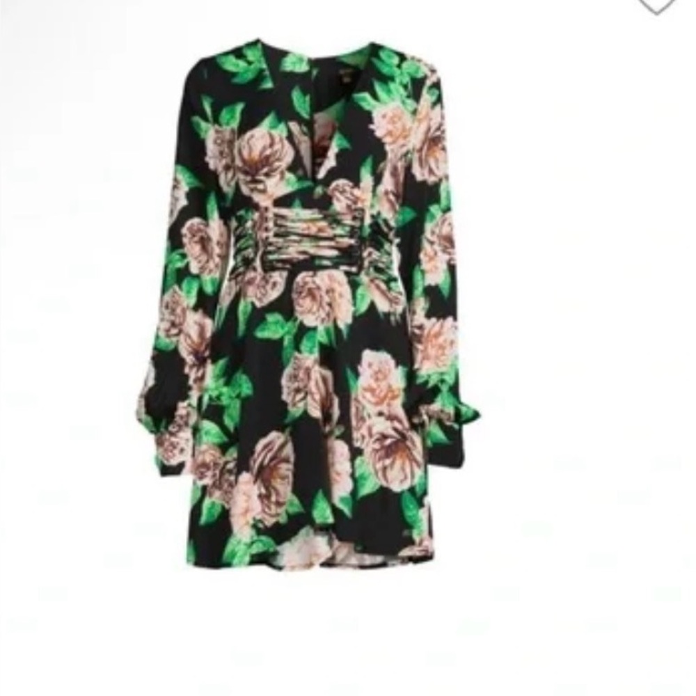 AFRM Black Floral Dress with Green and Pink Accents